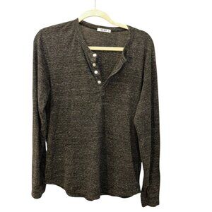 Buck Mason charcoal gray marl knit quarter button cotton shirt M